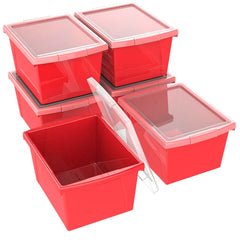STORAGE BIN 4 GAL WITH COVER RED/TRANSLUCENT PACK OF 6