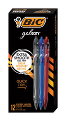 PEN BIC GEL QUICK DRY BLACK/BLUE/RED SET OF 12