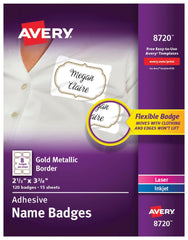 NAME BADGE ADHESIVE GOLD BORDER PK OF 120 AVE872