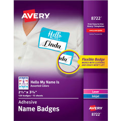 NAME BADGE ADHESIVE HELLO 2-1/3X3-3/8 IN ASST PK OF 120 AVE8722