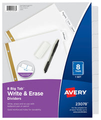 DIVIDER WRITE/ERASE 8 TAB WHITE AVE23078