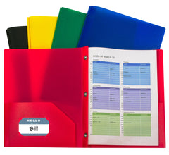 FOLDER 2-POCKET POLY W/PRONGS ASST COLOR SET OF 10