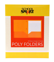FOLDER 2-POCKET POLY 3HP ORANGE PACK OF 25 SCHOOL SMART