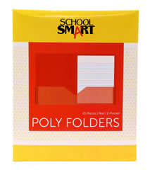 FOLDER 2-POCKET POLY RED PACK OF 25 SCHOOL SMART