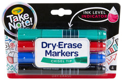 DRY ERASE MARKERS CRAYOLA TAKE NOTE CHISEL ASST SET OF 4
