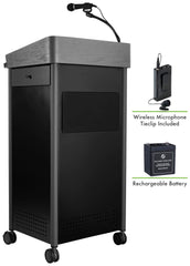 LECTERNS - OKLAHOMA SOUND GSL SERIES GREYSTONE WIRED MICROPHONE WITH RECHARGEABLE BATTERY LAVALIER MIC LECTERN - 23-1/2W X 19-1/4 X 45-1/2 IN - CHARCOAL