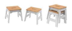 STOOLS WOOD WHITE/NATURAL SET OF 4