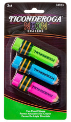 ERASER TICONDEROGA PENCIL NEON SHAPED PACK OF 3