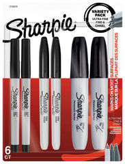 MARKER SHARPIE MIXED TIP PACK BLACK SET OF 6