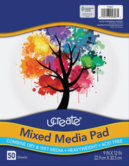 PAD UCREATE MIXED MEDIA 9 X 12 72 LB 50 SHEETS