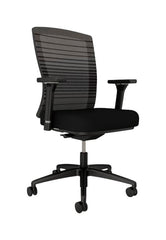 CHAIR - AFFORDABLE INTERIOR SYSTEMS - NATICK HIGH-BACK TASK CHAIR - 4D ARMS - HARD CASTERS - 26 X 24 X 45 IN - BLACK STRIPED MESH