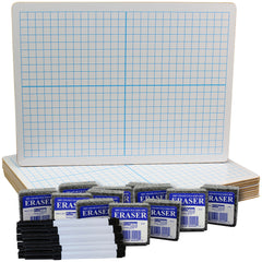 DRY ERASE BOARDS 12 TWO-SIDED XY AXIS/PLAIN W/12 ERASERS/12 BLACK PENS/SET OF 36