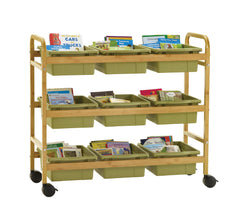 BAMBOO BOOK BROWSER CART WITH SAGE TUBS