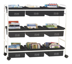 BOOK BROWSER CART WITH 100 PERCENT RECYCLED PLASTIC TUBS