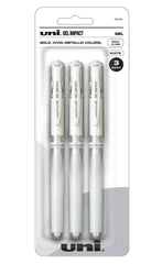 PEN GEL UNI-BALL IMPACT METALLICS WHITE PACK OF 3