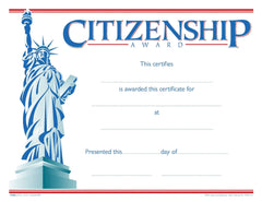 AWARD RECOGNITION CITIZENSHIP 8-1/2X11 INCHES 70 LB