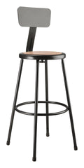 STOOL - NATIONAL PUBLIC SEATING HEAVY DUTY STEEL STOOL - FIXED HEIGHT - HARDBOARD INSET - BACKREST - 30 IN