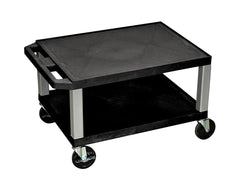 CART - LUXOR 2 SHELF 24X18X16 TUFFY CART WITH POWER - BLACK SHELVES - NICKEL LEGS