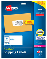 LABEL LASER SHIPPING 2 X 4 IN WHITE PK OF 250 AVE5263