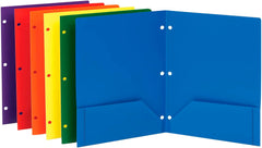 FOLDER 2-POCKET POLY W/3HP ASST COLOR SET OF 6
