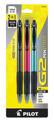PEN PILOT G2 RT STYLUS GRAY/RED/TURQ PACK OF 3