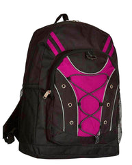 BACKPACK MULTI-POCKET WITH BUNGEE DESIGN - 6 IN X 12 IN X 17 IN - BERRY