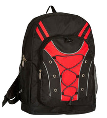 BACKPACK MULTI-POCKET WITH BUNGEE DESIGN - 6 IN X 12 IN X 17 IN - RED
