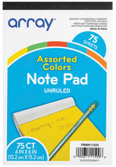 PAPER NOTEPAD 4 X 6 IN ASST COLORS 75 SHT