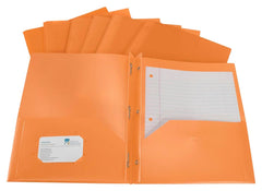 FOLDER 2-POCKET W/FASTENERS ORANGE PACK OF 25 SCHOOL SMART
