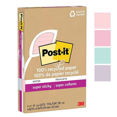 POST-IT NOTE SUPER STICKY LINED RECYC 45SHTS 4X6 WNDRLST PASTELS PACK OF 4
