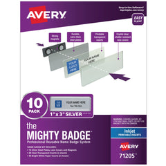VISITOR ACCESS - AVERY REUSABLE NAME BADGE SYSTEM - 1X3 - INKJET PRINT - SILVER