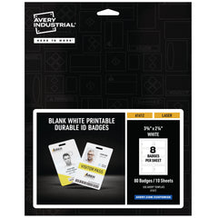 VISITOR ACCESS - AVERY DURABLE PORTRAIT ID BADGES AND NAME TAGS - 3.375 X 2.125 - LASER PRINT - WHITE