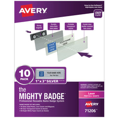 VISITOR ACCESS - AVERY REUSABLE NAME BADGE SYSTEM - 1X3 - LASER PRINT - SILVER