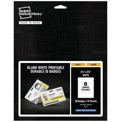VISITOR ACCESS - AVERY DURABLE WIDE ID BADGES AND NAME TAGS - 2.125 X 3.375 - LASER PRINT - WHITE