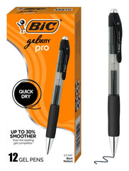 PEN BIC GEL-OCITY PRO MEDIUM POINT BLACK 0.7MM PACK OF 12