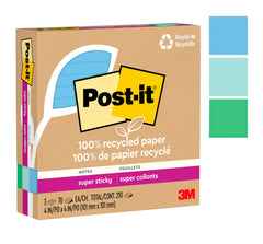 POST-IT NOTE SPR STKY RECYCLED 70SHTS 4X4 OASIS PK OF 3