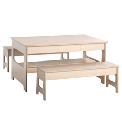 KIT - OUTDOOR OAK POLY TABLE 48 X 30 X 24 INCHES AND TWO 14-INCH HIGH BENCHES