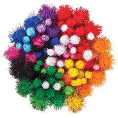 Glitter Pom-Poms Ass Colours Pk100