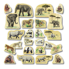 Endangered Animal Families Wooden Characters Set of 12 Pieces