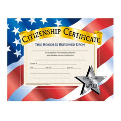 CERTIFICATES 8 1/2X11 CITIZENSHIP SET OF 30