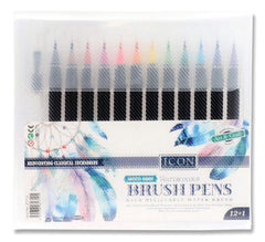 Watercolour Brush Pens with Water Brush – Pack of 12