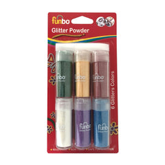 Funbo Glitter Pdr pearl Bls=9gm x6col+glue