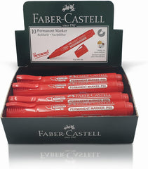 FABER CASTELL PERMANENT MARKER CHISEL BOX OF 10PC RED