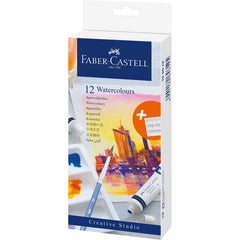 FABER CASTELL WATER COLORS SET OF 12 X 9ML TUBES IN A CARDBOARD PACK