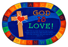 CARPETS FOR KIDS - KIDSVALUE PLUS GOD IS LOVE LEARNING - OVAL - 6 FT X 9 FT - SPECIFY CARPET COLOR