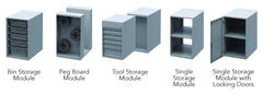 TABLE - HASKELL EDUCATION - ROVER TABLE 3 MODULE - NO POWER - 1 TOOL STORAGE - 4 STOOLS - SPECIFY FRAME COLOR