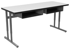 DESK - CLASSROOM SELECT - ADVOCATE SERIES DESK - PEDESTAL LEG TWO STUDENT - 60 W X 24 D IN - MARKERBOARD - T-MOLD - SPECIFY TOP COLOR - SPECIFY EDGE COLOR - BOOKBOX - SPECIFY BOOKBOX TYPE