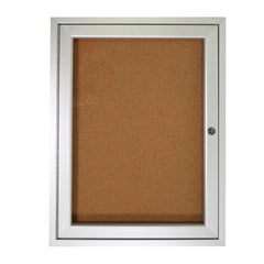 ENLCOSED MESSAGE BOARD - GHENT - ENCLOSED NATURAL CORK BULLETIN BOARD - 1 DOOR - SATIN ALUMINUM FRAME - 24 H X 18 W IN