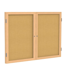 ENCLOSED MESSAGE BOARD - GHENT - NATURAL CORK BULLETIN BOARD - 2 DOOR - OAK WOOD FRAME - 4 H X 5 W FT