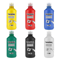 Set of six 500ml acrylic paint bottles in assorted colors by Tilgear, perfect for art and craft projects.